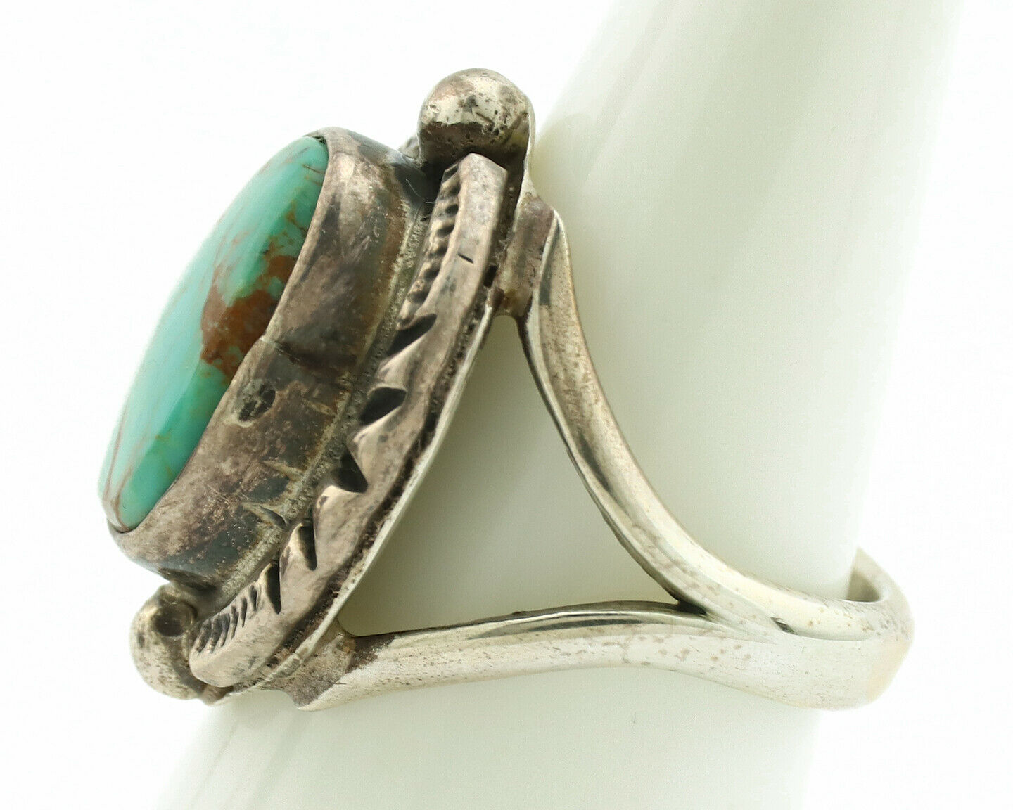Navajo Ring .925 Silver Kingman Turquoise Artist Signed Gecko C.1980's