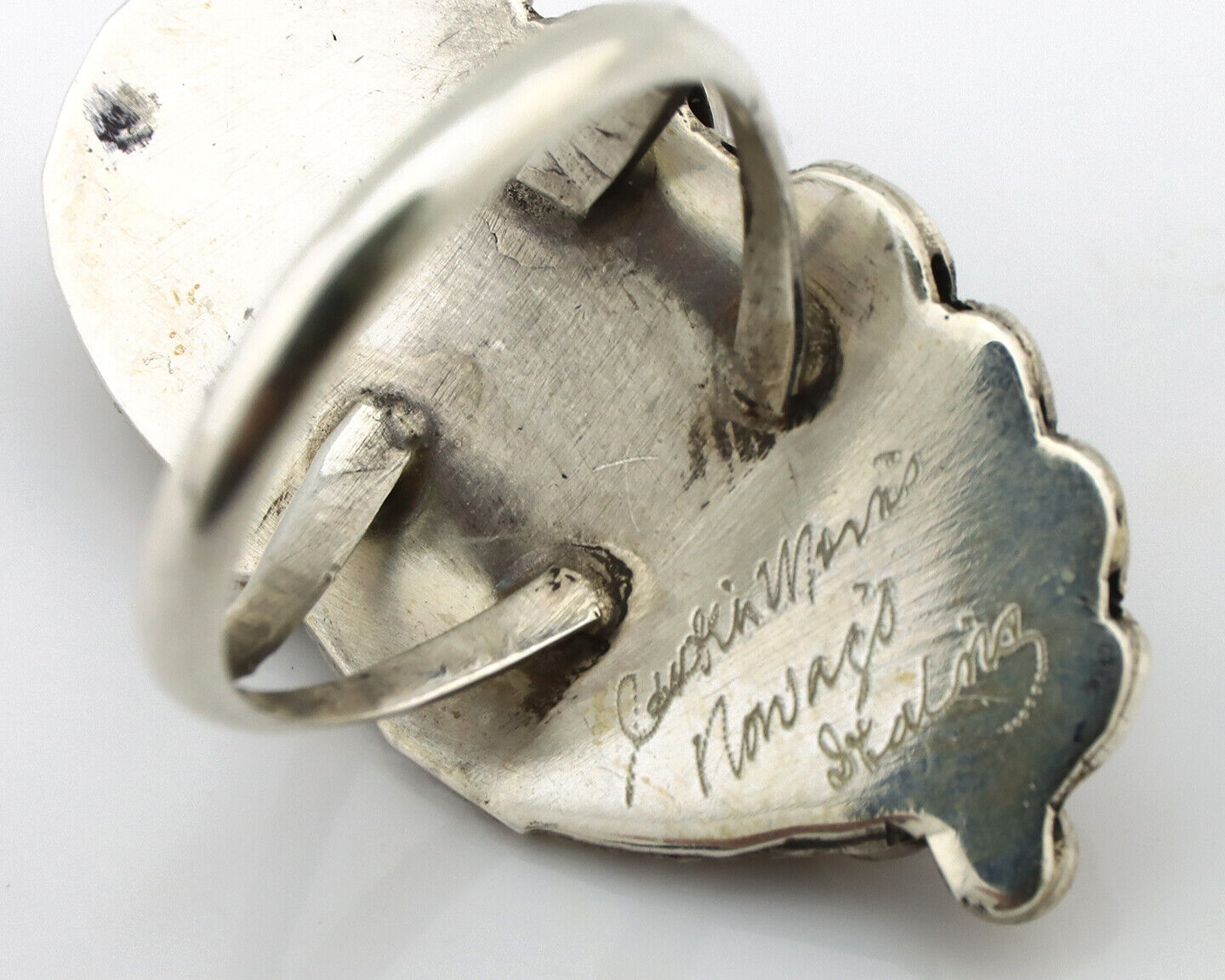 Navajo Ring 925 Silver Mediterranean Coral Artist Signed Justin Morris C.80's