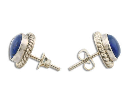 Navajo Earrings 925 Silver Natural Mined Lapis Native American Artist C80s