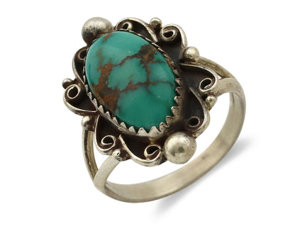 Navajo Ring .925 Silver Spiderweb Turquoise Native American Artist C.80's