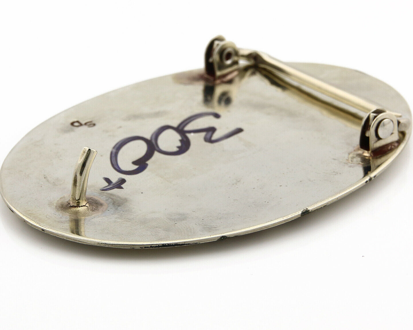 Navajo Belt Buckle .999 Nickle Silver Turquoise Coral Signed SD C.80's