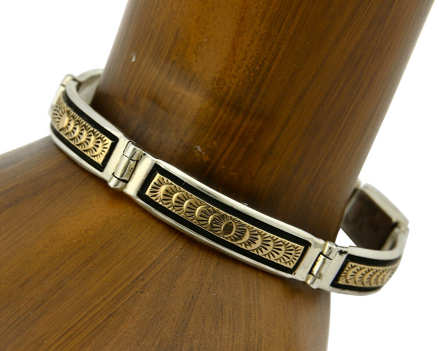 Navajo Bracelet Handmade .925 Silver & 14k SOLID Yellow Gold Signed JK C.85-92