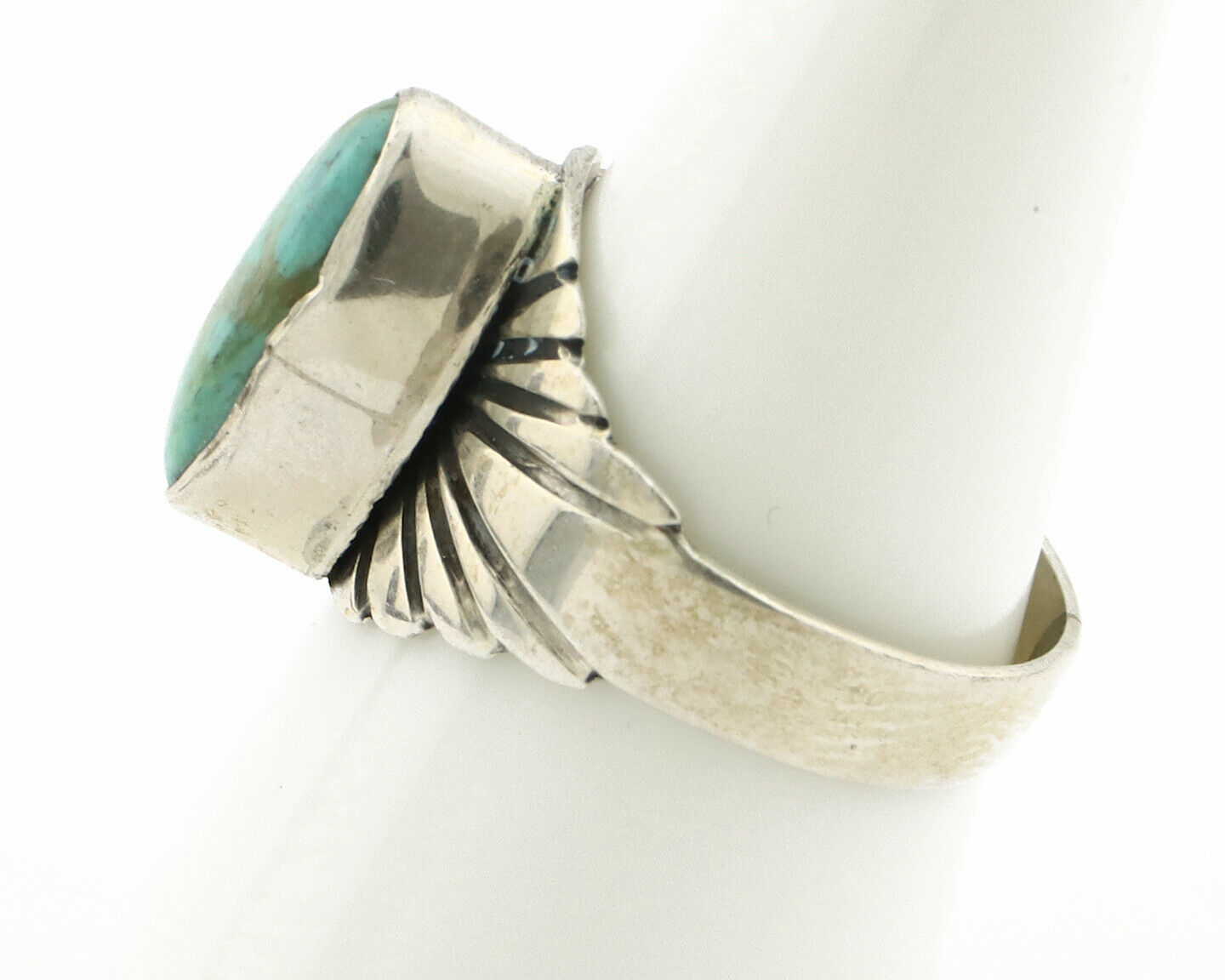 Navajo Ring .925 Silver Kingman Turquoise Artist Signed Apache C.80's