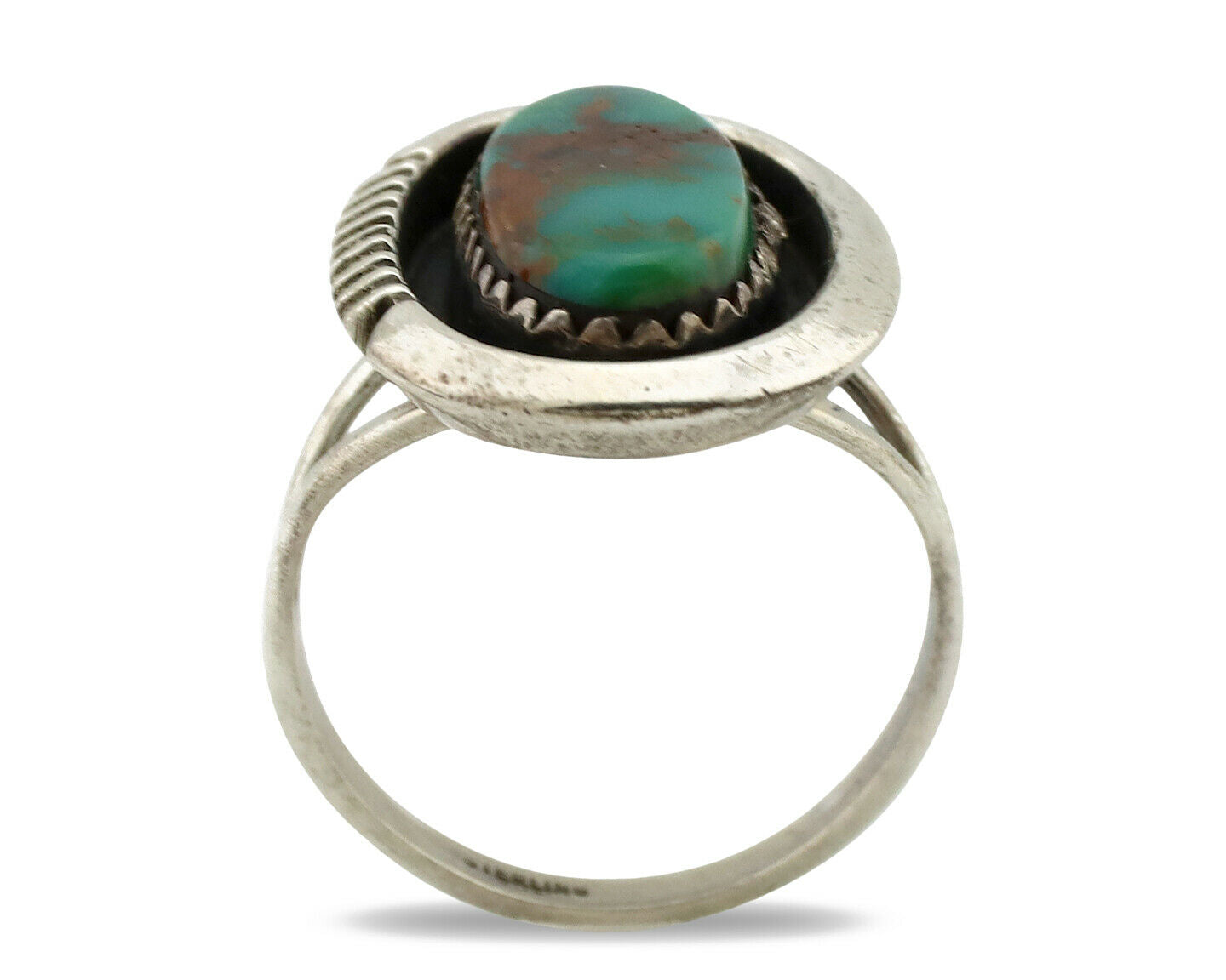 Navajo Ring .925 Silver Nevada Turquoise Native American Artist C.1980's