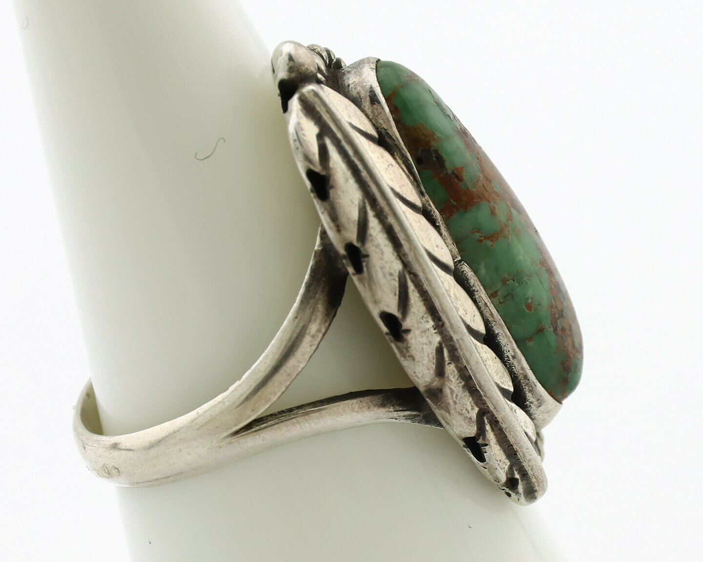 Navajo Ring .925 Silver Manassas Turquoise Signed Native Artist C.80's