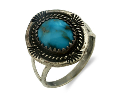 Navajo Ring .925 Silver Natural Blue Turquoise Native American Artist C.80's