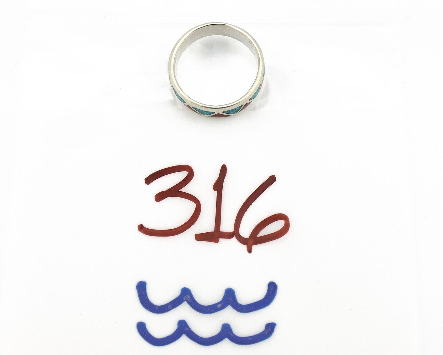 Navajo Ring 925 Silver Natural Turquoise & Coral Native American Artist C.80's