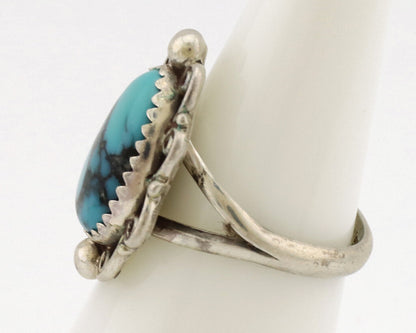 Navajo Ring .925 Silver Nevada Turquoise Native American Artist TALHAT C.1980's