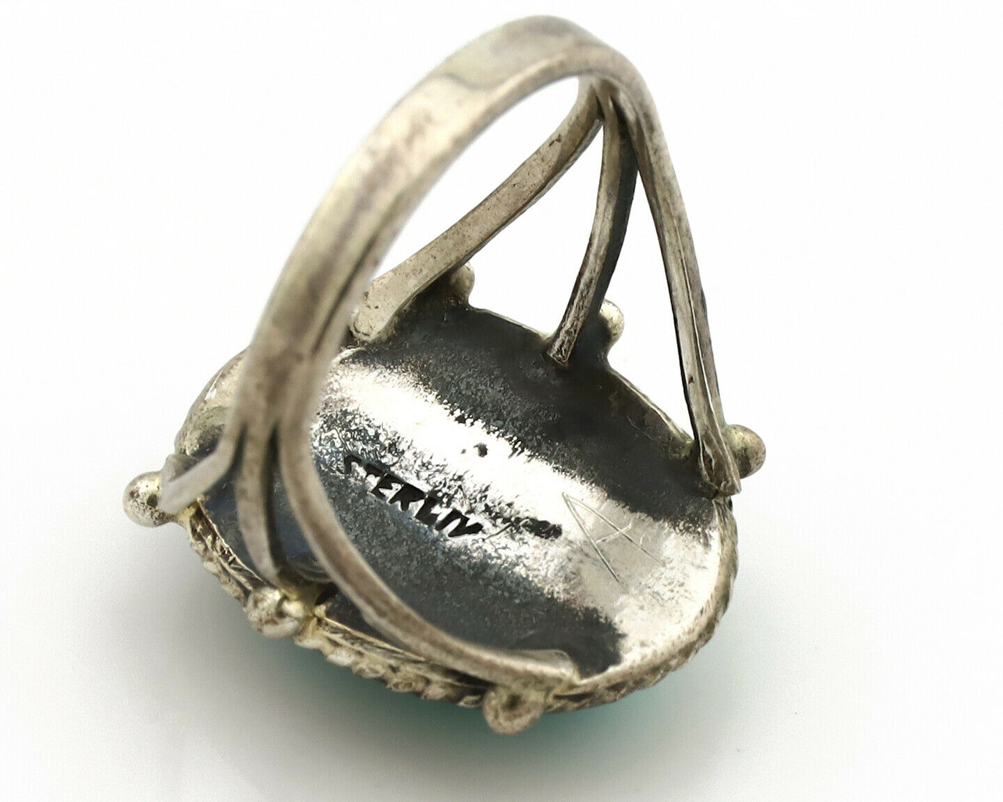 Navajo Ring .925 Silver Blue Turquoise Native American Artist C.1980's