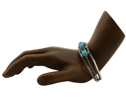 Navajo Bracelet .925 Silver Natural Blue Southwest Turquoise Signed UB C.80's