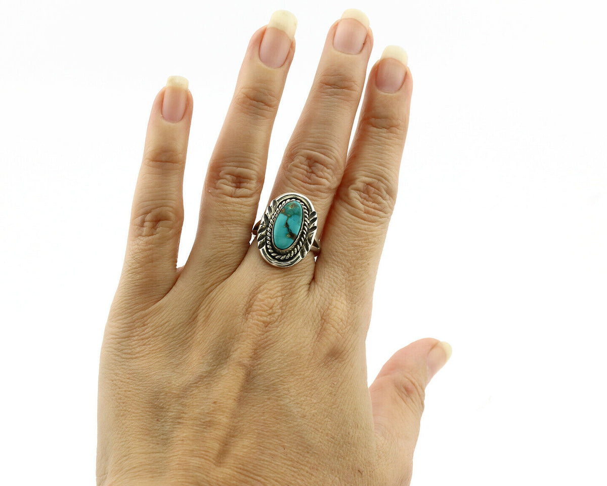 Navajo Ring .925 Silver Kingman Turquoise Native American Artist C.1980's