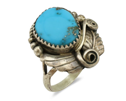 Navajo Ring .925 Silver Morenci Turquoise Artist Signed MC C.80's