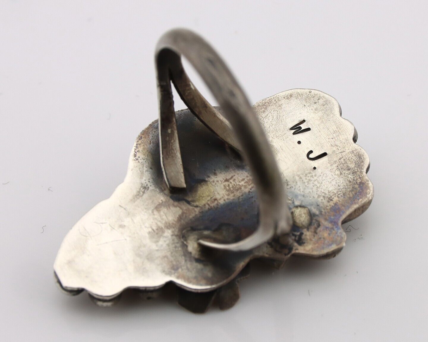 Navajo Handmade Ring 925 Silver Turquiose & Coral Artist Signed WJ C.80's