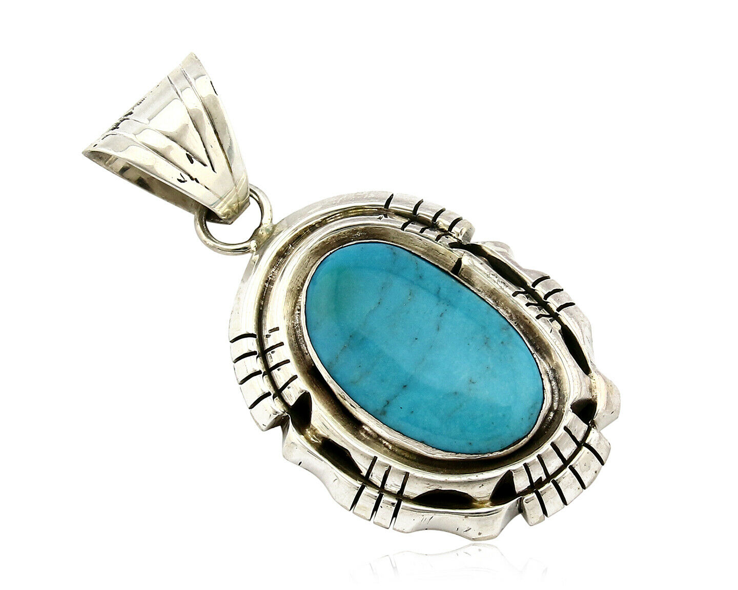 Navajo Pendant .925 Silver Blue Turquoise Signed Artist FT C.80's