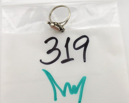 Navajo Ring .925 Silver Natural Pink Mussel Artist Signed Justin Morris C.80's