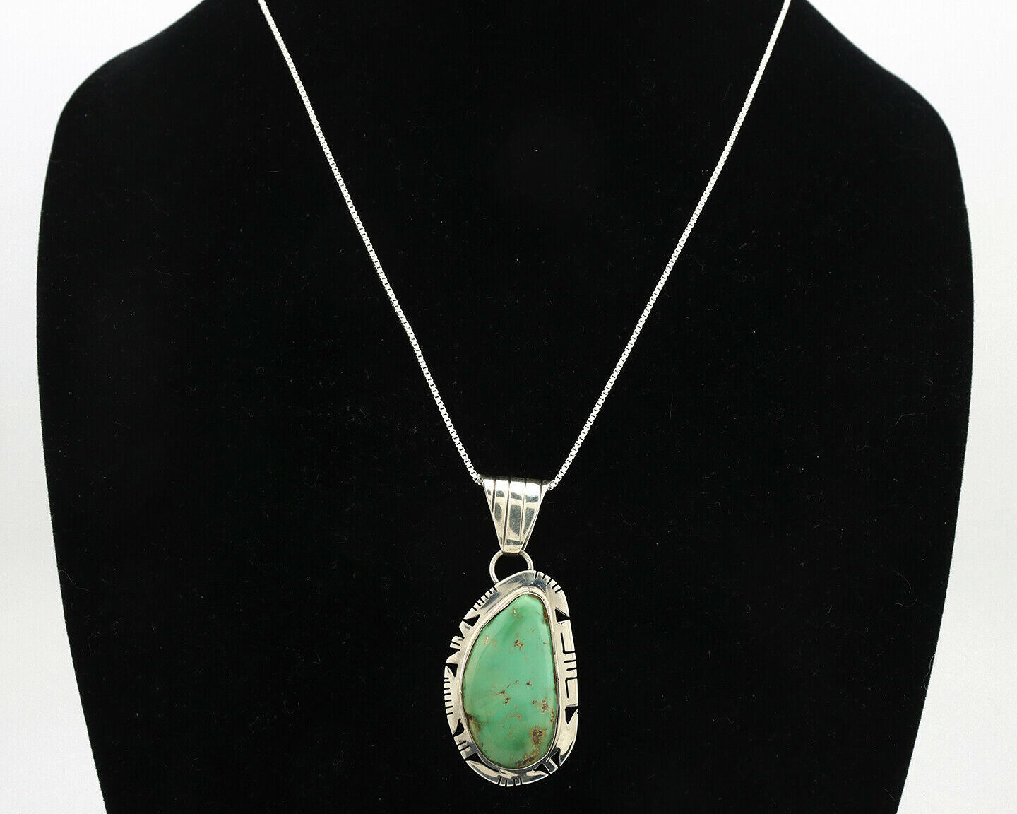 Navajo Pendant .925 Silver Manassas Turquoise Signed FT C.80's