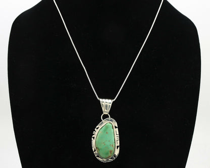 Navajo Pendant .925 Silver Manassas Turquoise Signed FT C.80's