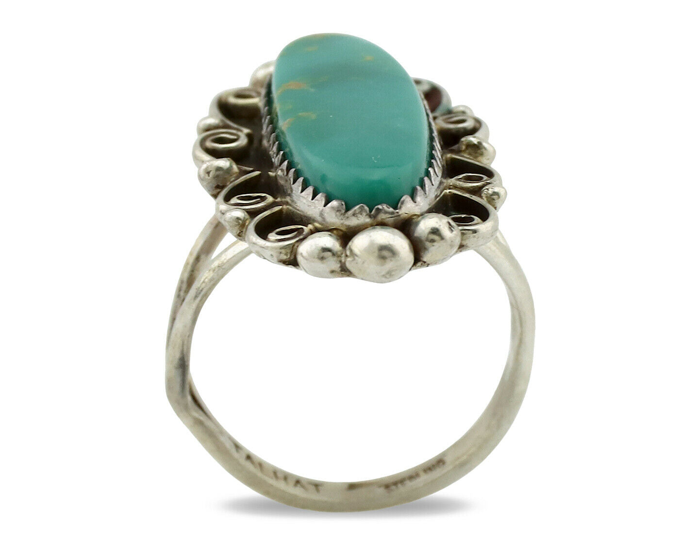 Navajo Ring .925 Silver Blue Southwest Turquoise Signed TALHAT C.80's