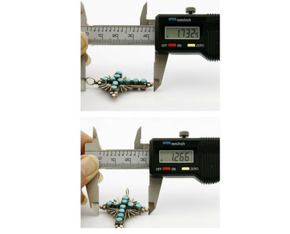 Zuni REAL Turquoise and Coral Reversible 925 Silver Handmade Cross Pendant