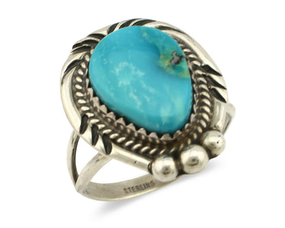 Navajo Ring .925 Silver Kingman Turquoise Artist Signed A C.1980's