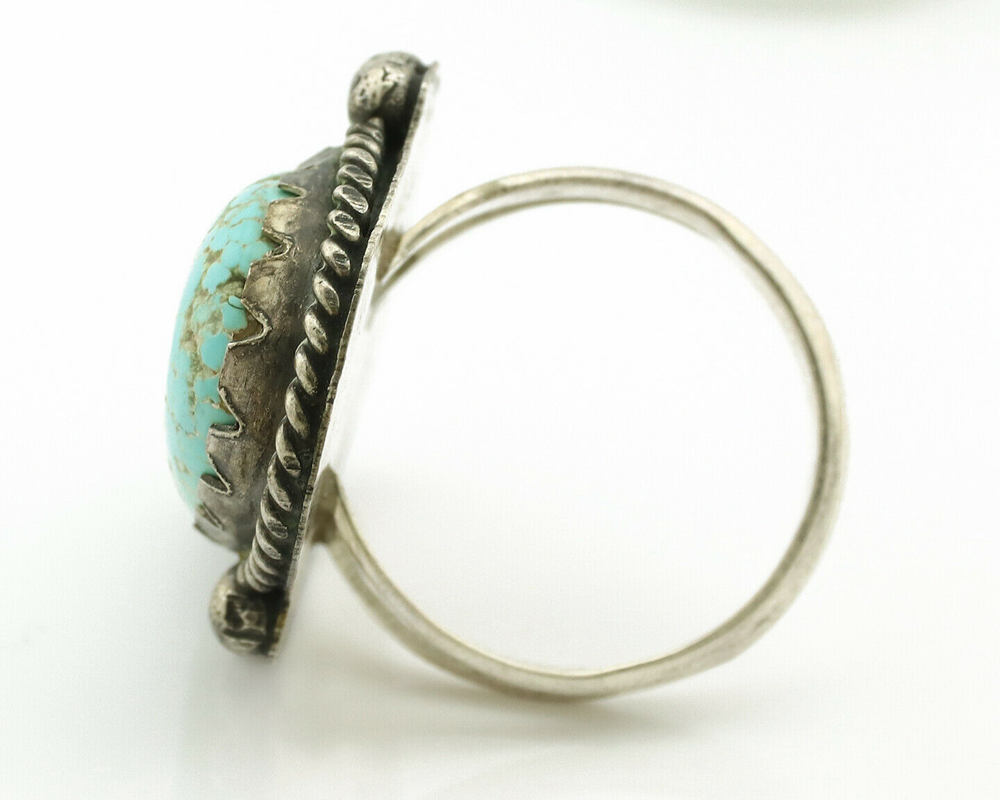 Navajo Ring .925 Silver Kingman Turquoise Native American Artist C.80's
