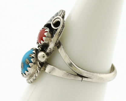 Navajo Ring .925 Silver Turquoise & Coral Artist Signed J Morris C.80's