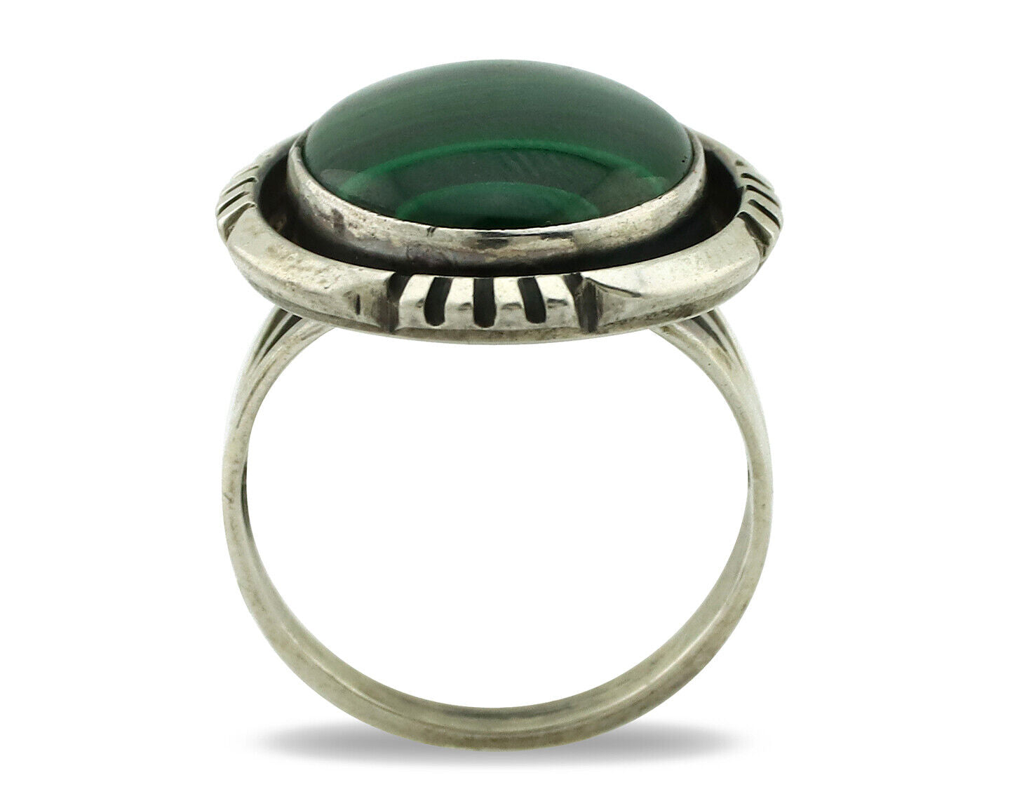Navajo Ring 925 Silver Natural Green Malachite Signed William Denetdale C.80's