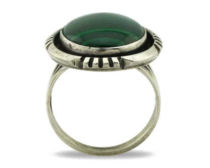 Navajo Ring 925 Silver Natural Green Malachite Signed William Denetdale C.80's