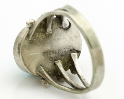 Navajo Ring .925 Silver Kingman Turquoise Native American Artist C.1980's