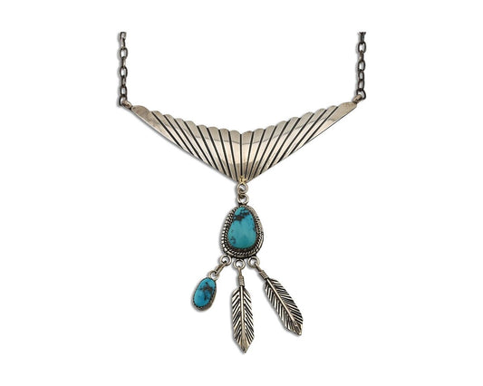 Navajo Necklace 925 Silver Morenci Turquoise Native American Artist C.80's