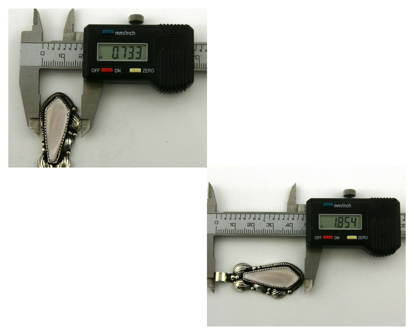 Navajo Pendant .925 Silver Real Natural Pink Mussel Signed Yazzie C.80's