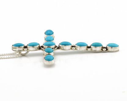Navajo Cross Necklace 925 Silver Blue Arizona Turquoise Signed Tobe Turpen C.80s