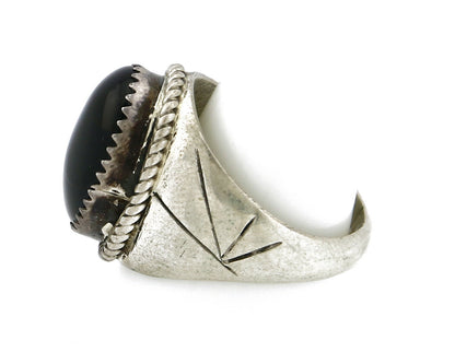 Women's Navajo Ring .925 SOLID Silver Hand Stamped Black Onyx Circa 1980's