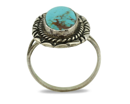 Navajo Ring .925 Silver Kingman Turquoise Native American Artist C.1980's