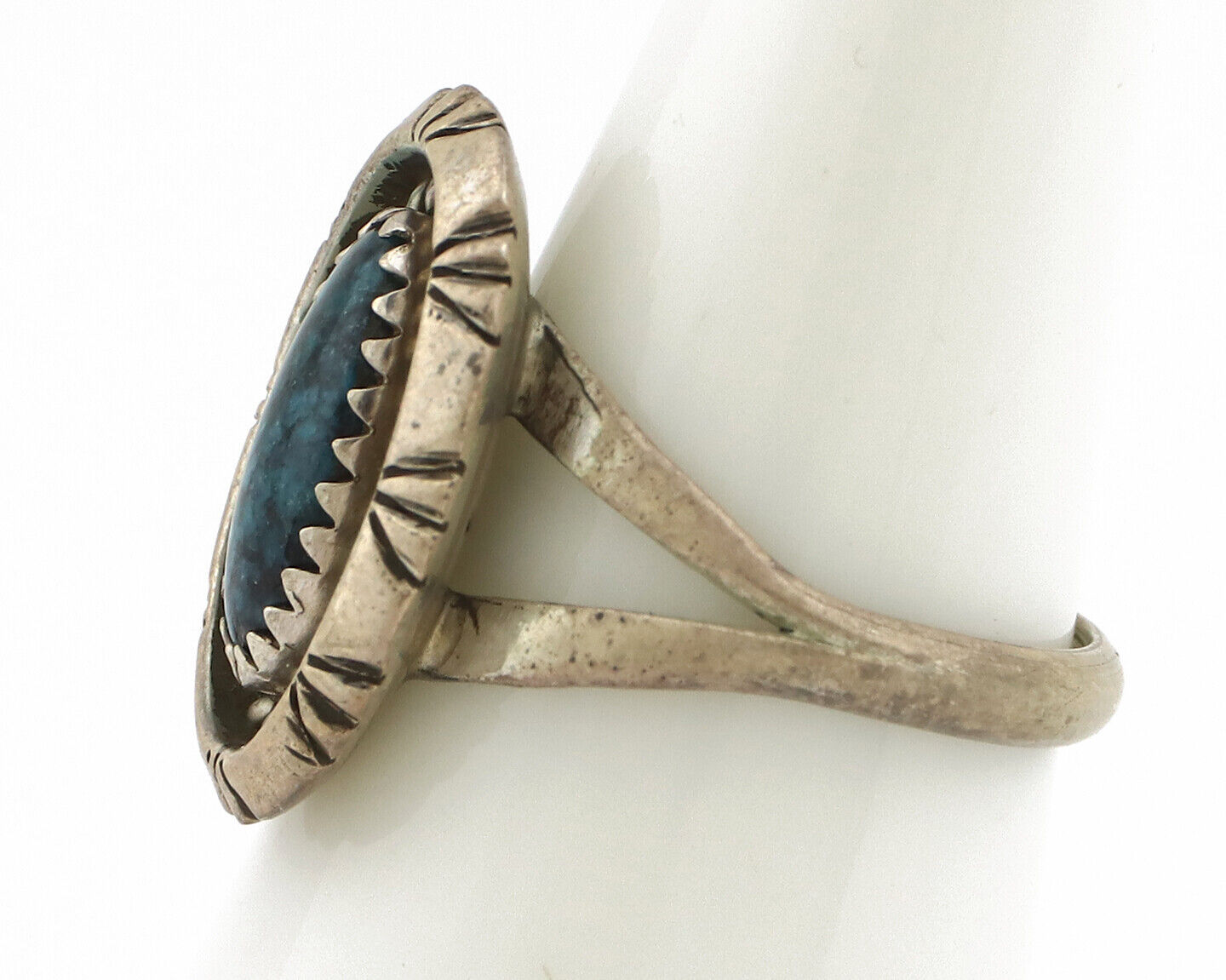 Navajo Ring 925 Silver Natural Black Spiderweb Turquoise Native Artist C.80's