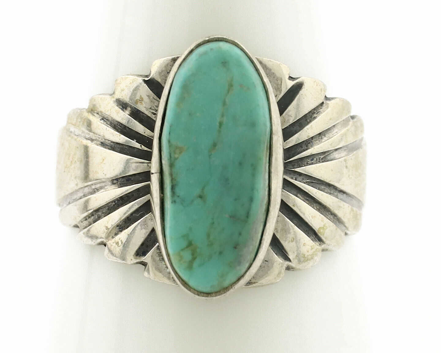 Navajo Ring .925 Silver Kingman Turquoise Artist Signed Apache C.80's