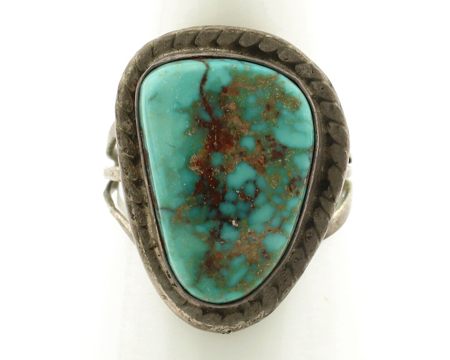 Navajo Ring 925 Silver Natural Blue Turquoise Native Signed DZ C.80's