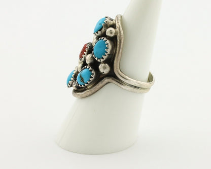 Navajo Ring 925 Silver Blue Turquiose & Coral Artist Signed Elgin Hoskey C.80's