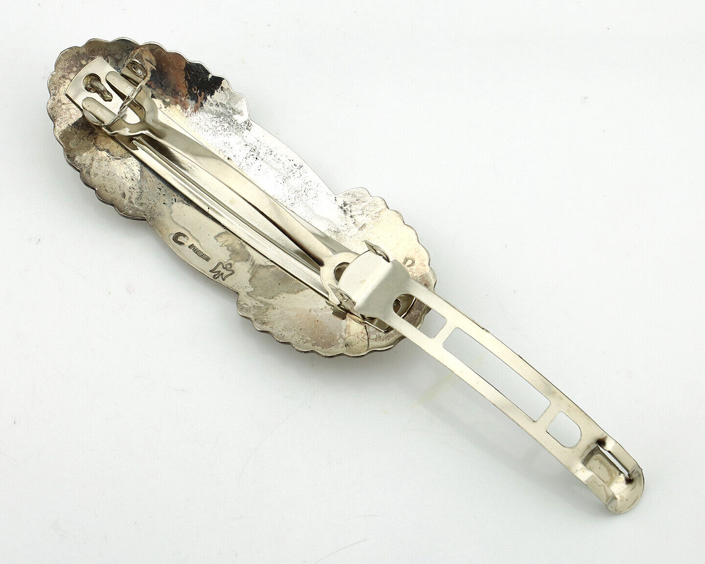 Navajo Hair Clip Barrette .925 Silver Hand Stamped Artist Signed C Montoya C80s