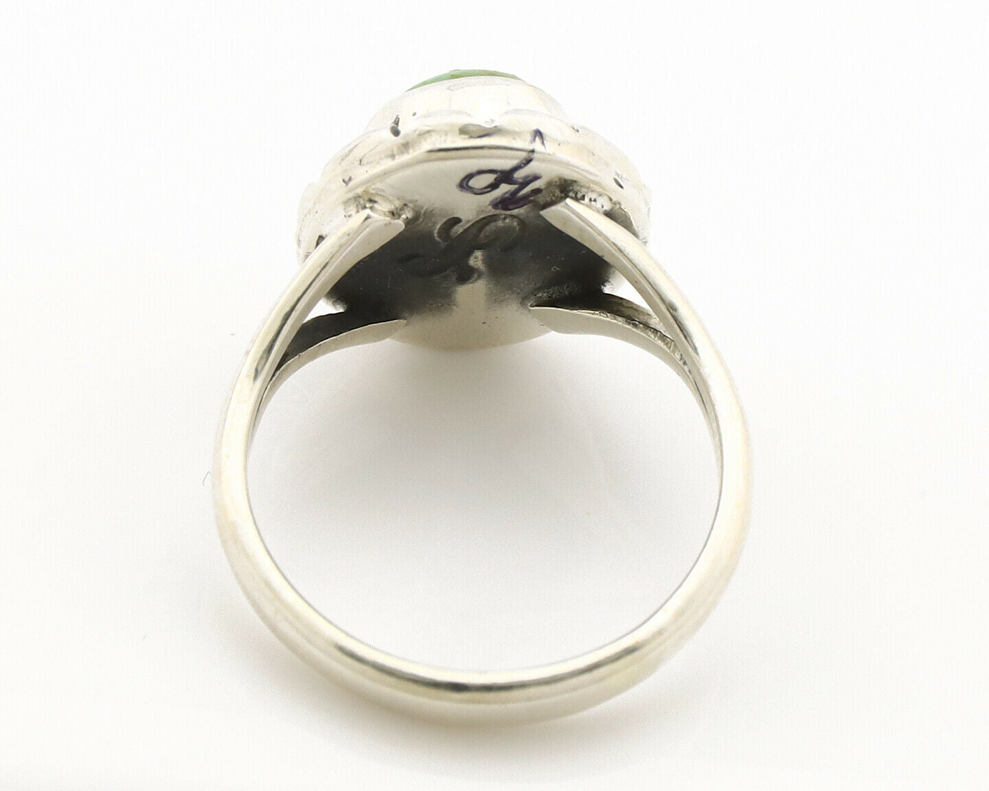 Navajo Ring .925 Silver Kingman Turquoise Artist Signed Gecko C.90's