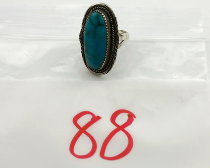 Navajo Ring .925 Silver Blue Turquoise Artist Signed M Begay C.1980's