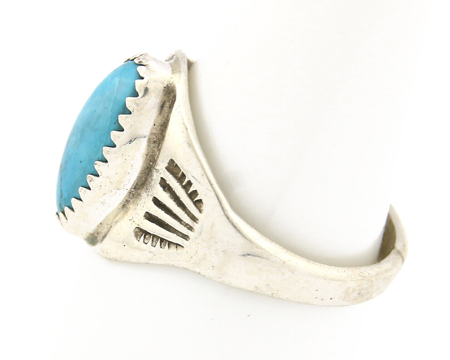 Zuni Ring .925 Silver Kingman Turquoise Hand Stamped Native American C.80's
