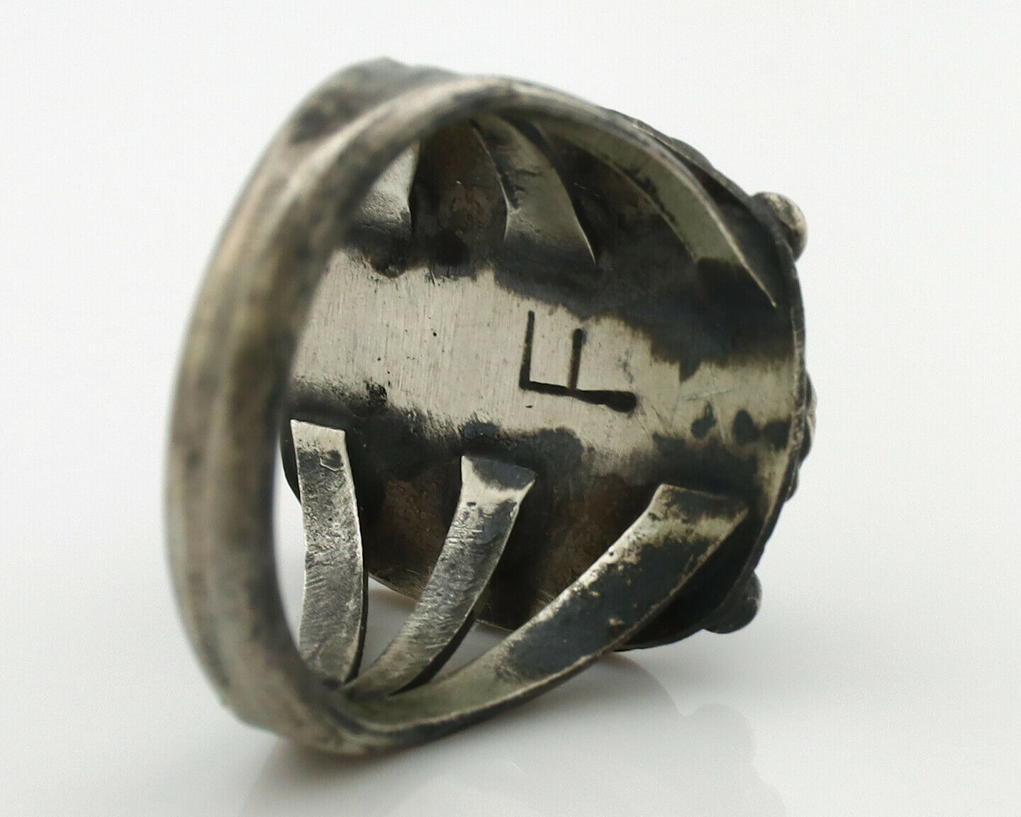 Navajo Ring .925 Silver Green Turquoise Artist Signed F C.80's