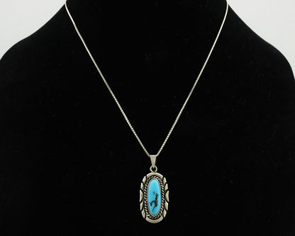 Navajo Necklace .925 Silver Sleeping Beauty Turquoise Signed M Montoya C.80's