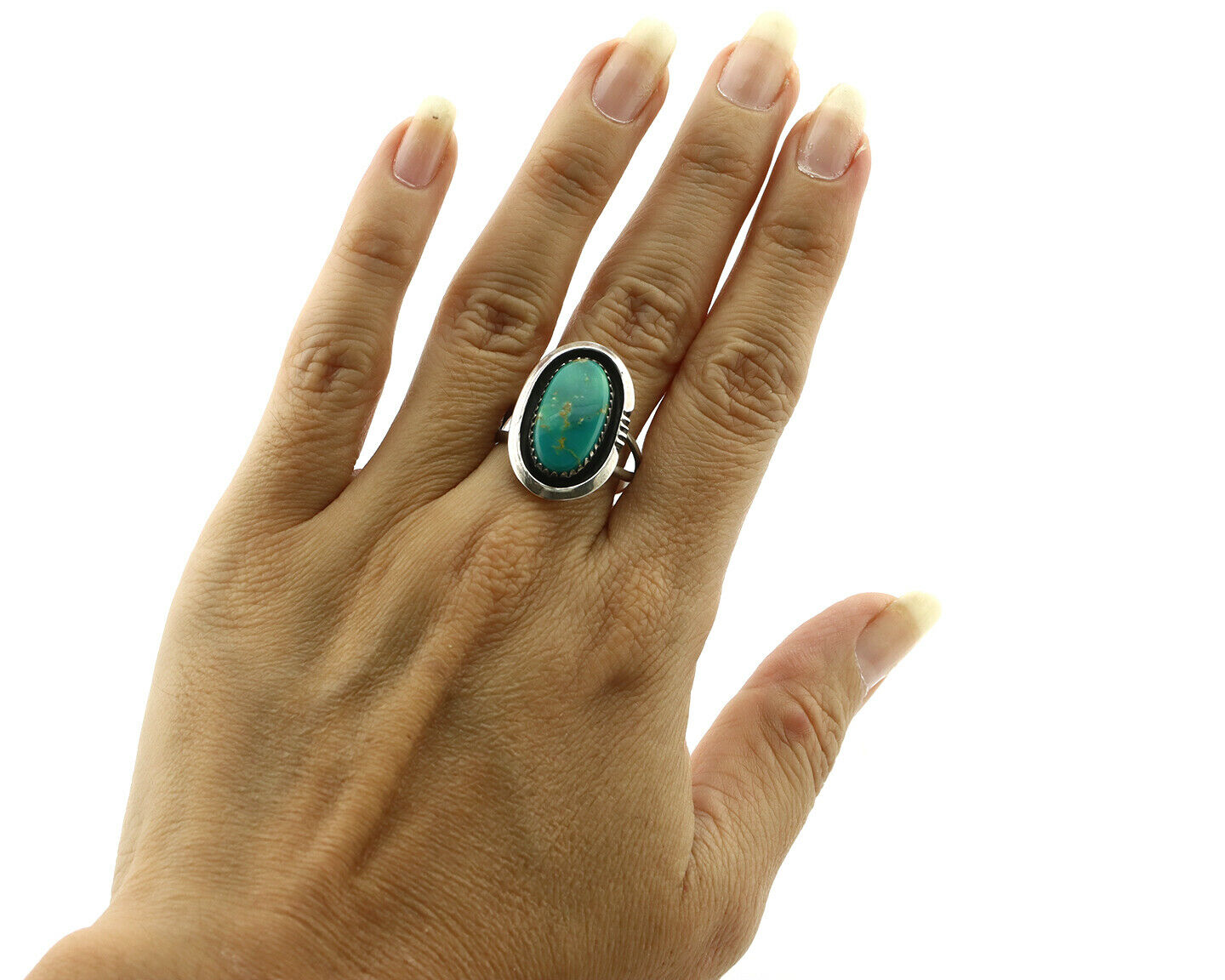 Navajo Ring .925 Silver Blue Turquoise Native American Artist Handmade C.80's