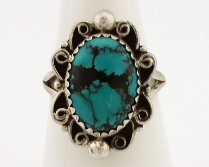 Navajo Ring .925 Silver Sleeping Beauty Turquoise Artist Signed TALHAT C.80's