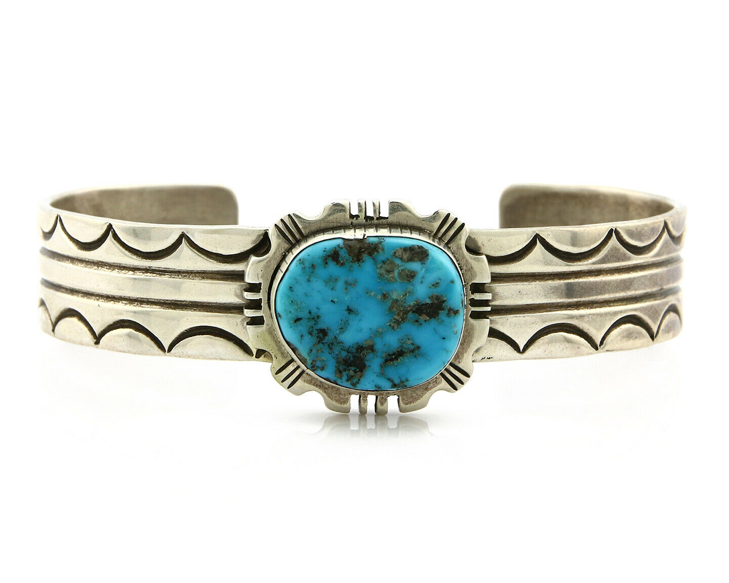 Navajo Bracelet .925 Silver Sleeping Beauty Turquoise Signed AA C.80's
