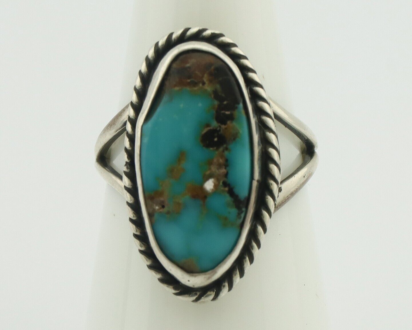 Navajo Ring .925 Silver Natural Blue Kingman Turquoise Native Signed C.80's