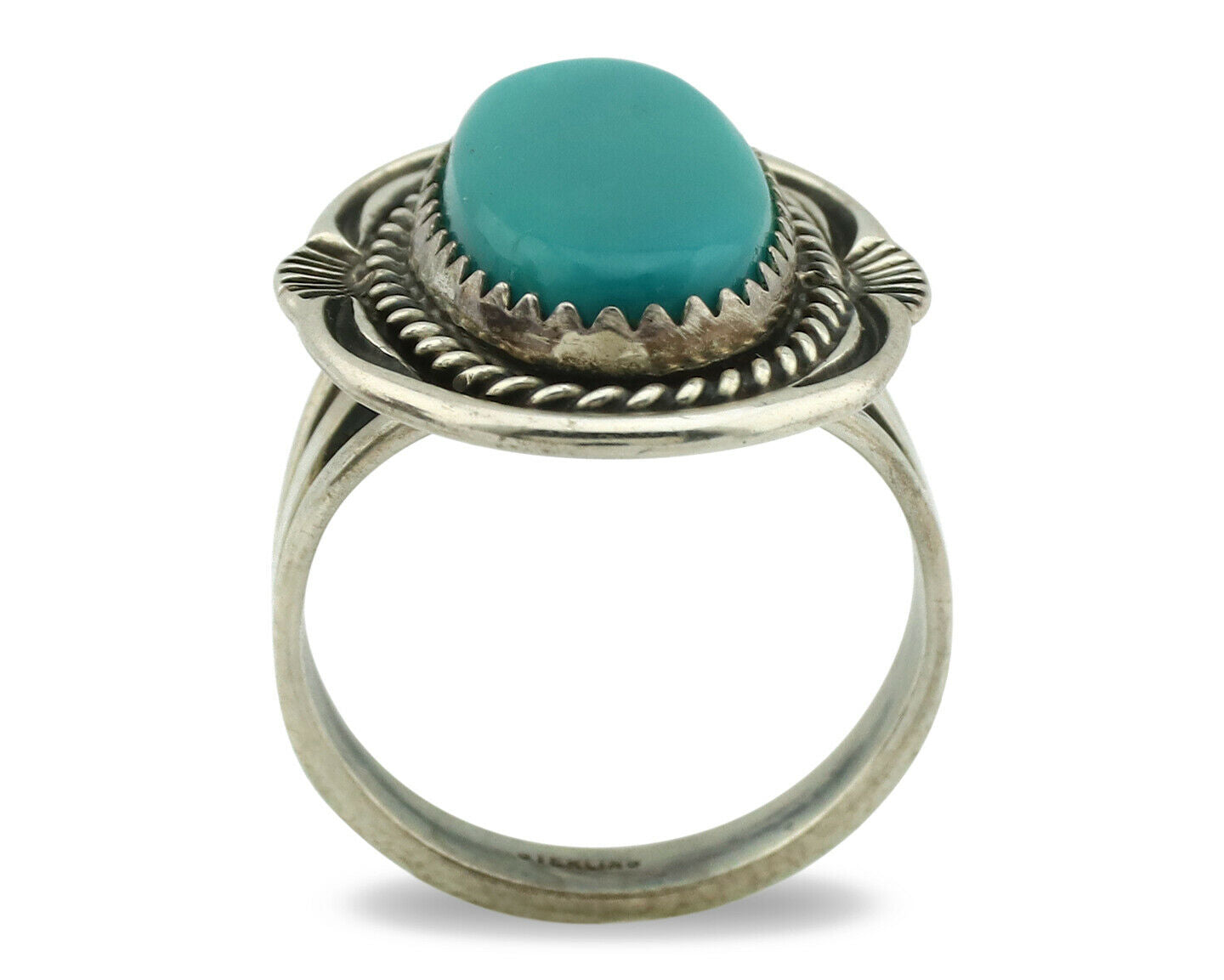 Navajo Ring .925 Silver Blue Turquoise Signed M Begay C.1980's
