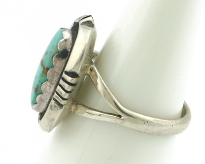 Navajo Ring .925 Silver Kingman Turquoise Handmade Native American Artist C80s